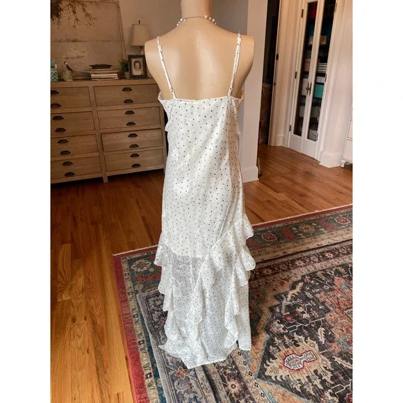 Lucky Brand White Floral Burnout Polka Dot Ruffle High Low Slip Dress 6ELZU808 L - Picture 3 of 14